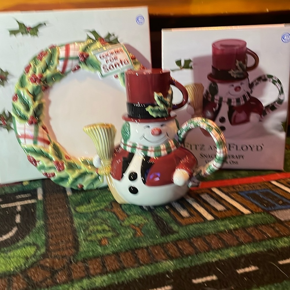 Fitz and Floyd Christmas Cookies for Santa plate and cocoa for one